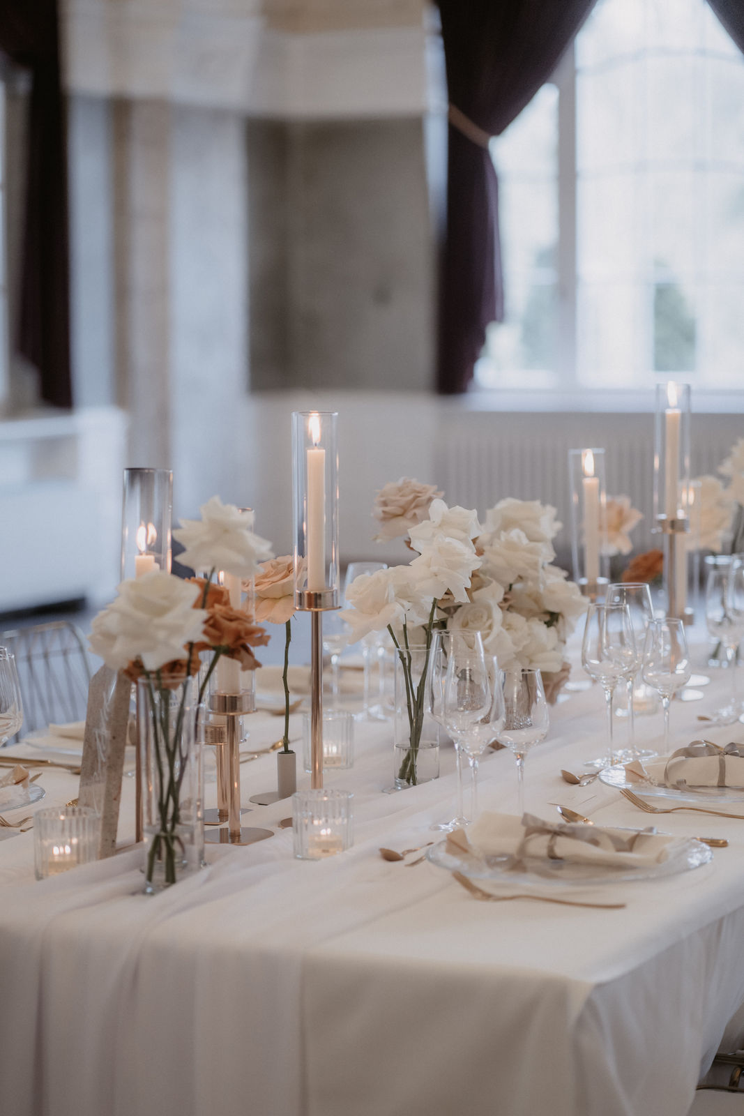 Tischdeko-Set ELEGANT NUDE in Weiss-Beige-Braun mieten in Frankfurt für Hochzeit & Gala Dinner